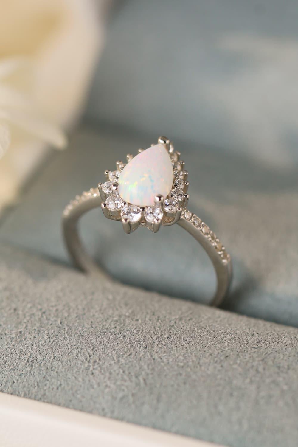 Be Admired Platinum-Plated Pear Shape Opal Ring - MXSTUDIO.COM