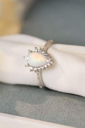 Be Admired Platinum-Plated Pear Shape Opal Ring - MXSTUDIO.COM