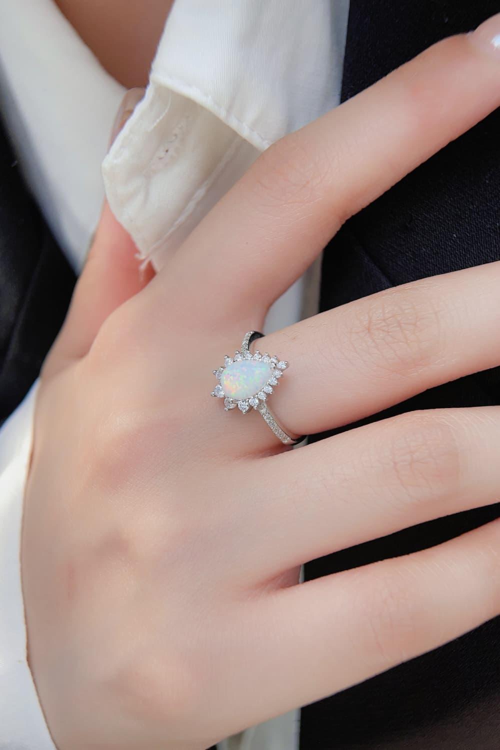 Be Admired Platinum-Plated Pear Shape Opal Ring - MXSTUDIO.COM