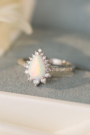 Be Admired Platinum-Plated Pear Shape Opal Ring - MXSTUDIO.COM