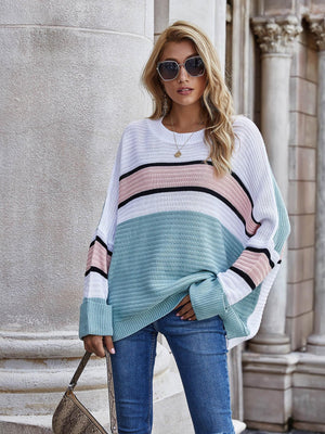 Be Bold Ribbed Oversized Striped Sweater - MXSTUDIO.COM