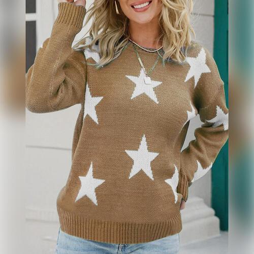 Be Bright On A Gloomy Day Star Knit Sweater-MXSTUDIO.COM