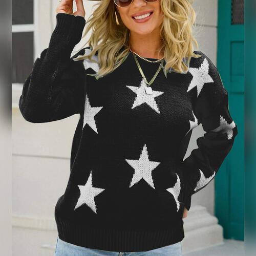 Be Bright On A Gloomy Day Star Knit Sweater-MXSTUDIO.COM