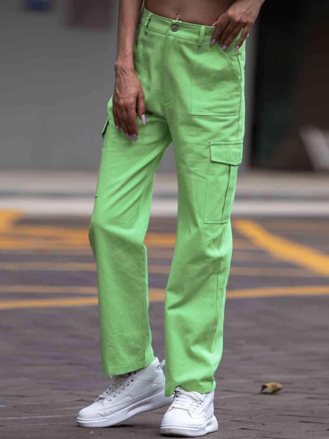 Be Bright Straight Leg Green Cargo Pants - MXSTUDIO.COM