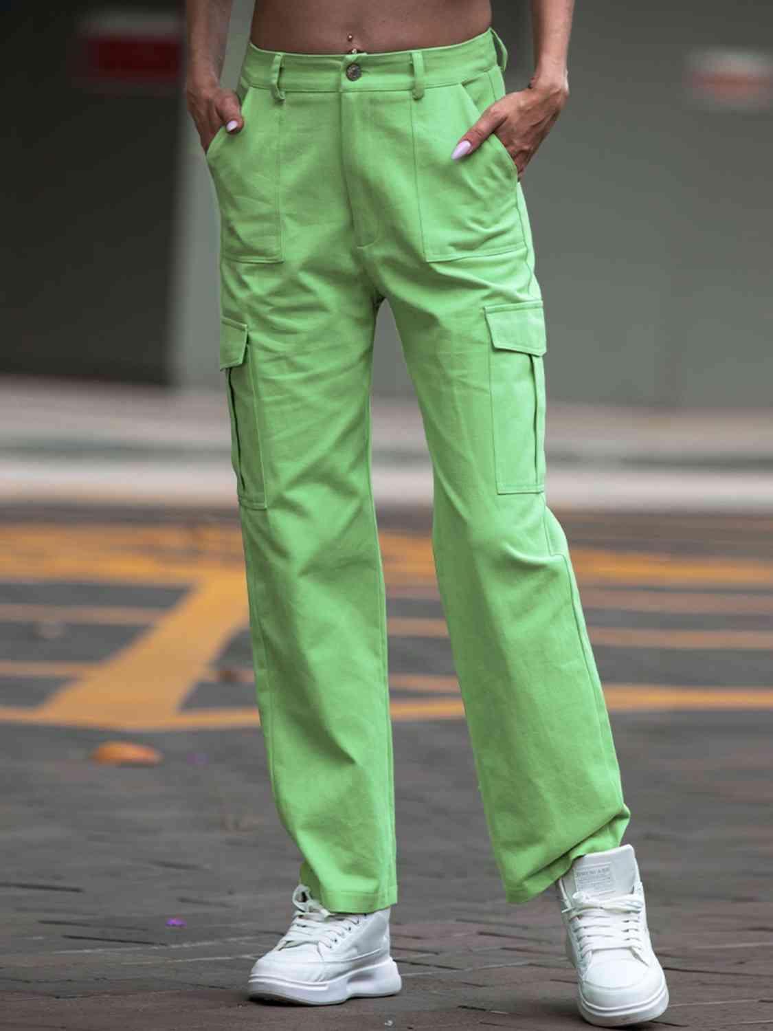 Be Bright Straight Leg Green Cargo Pants - MXSTUDIO.COM