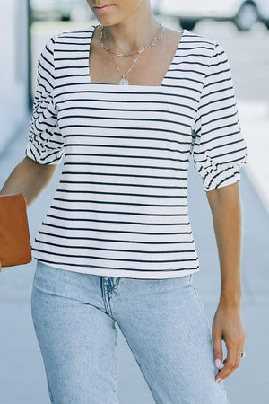 Be Courageous Striped Square Neck T-Shirt - MXSTUDIO.COM