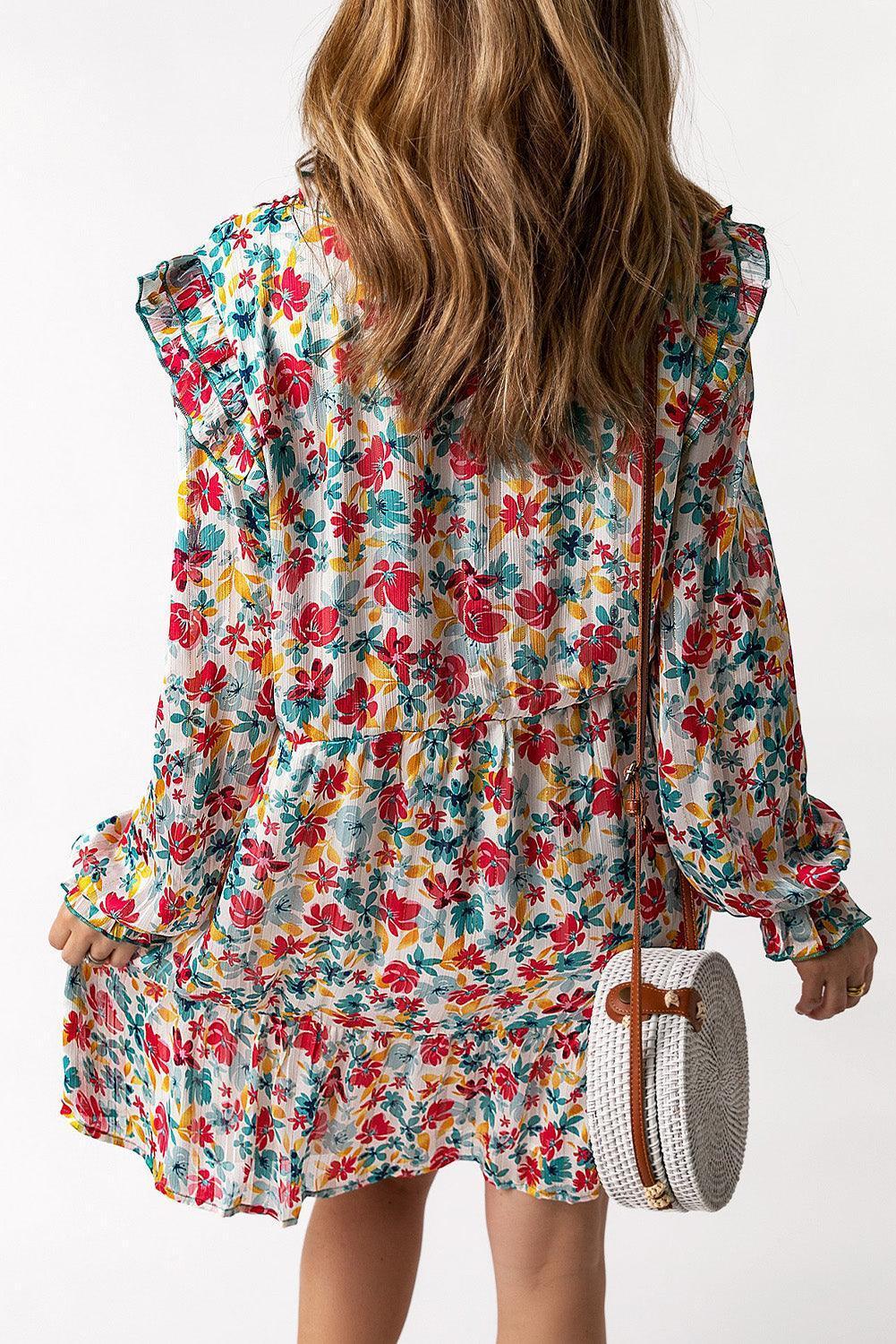 Be Crazy Be You Floral Long Sleeve Mini Dress - MXSTUDIO.COM