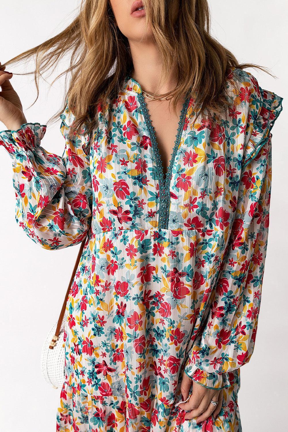 Be Crazy Be You Floral Long Sleeve Mini Dress - MXSTUDIO.COM