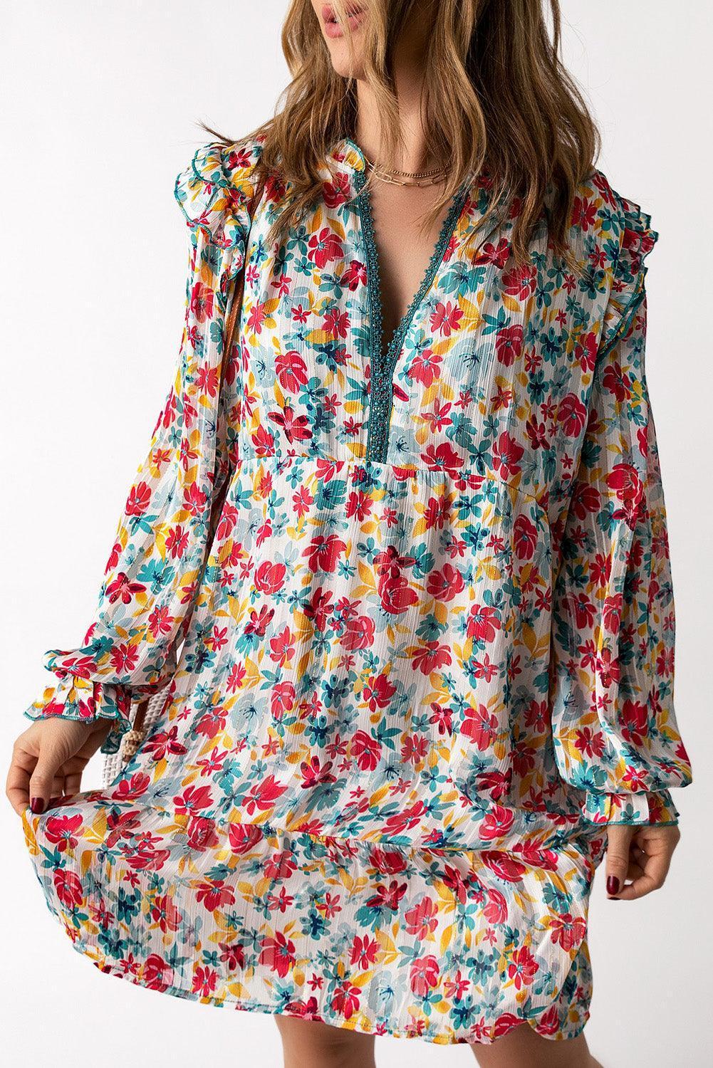 Be Crazy Be You Floral Long Sleeve Mini Dress - MXSTUDIO.COM