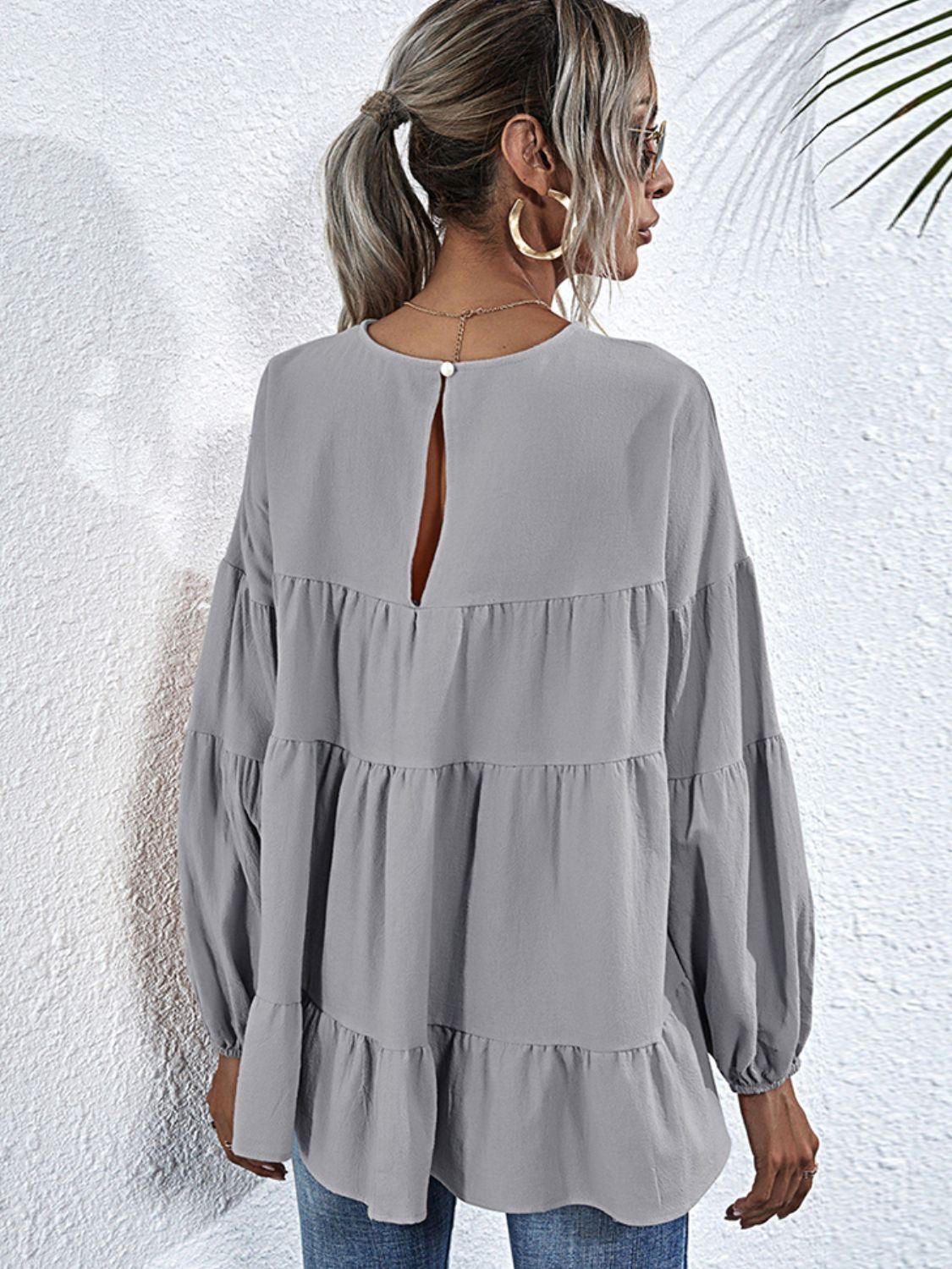 Be Exceptional Tiered Long Sleeve Blouse - MXSTUDIO.COM