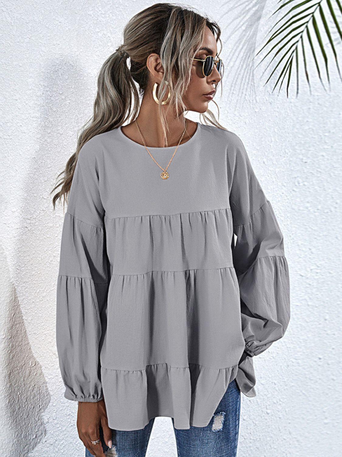 Be Exceptional Tiered Long Sleeve Blouse - MXSTUDIO.COM