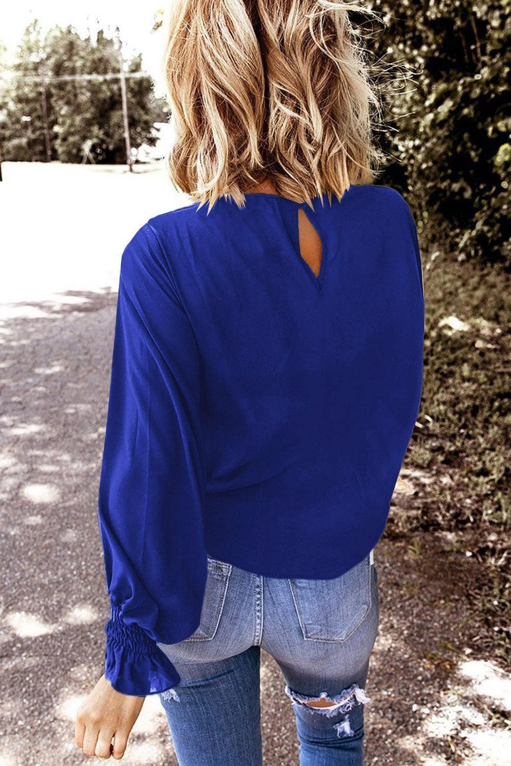 Be Inspired Crewneck Blue Long Sleeve Blouse - MXSTUDIO.COM