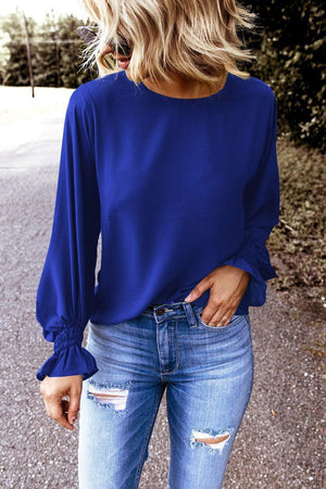 Be Inspired Crewneck Blue Long Sleeve Blouse - MXSTUDIO.COM