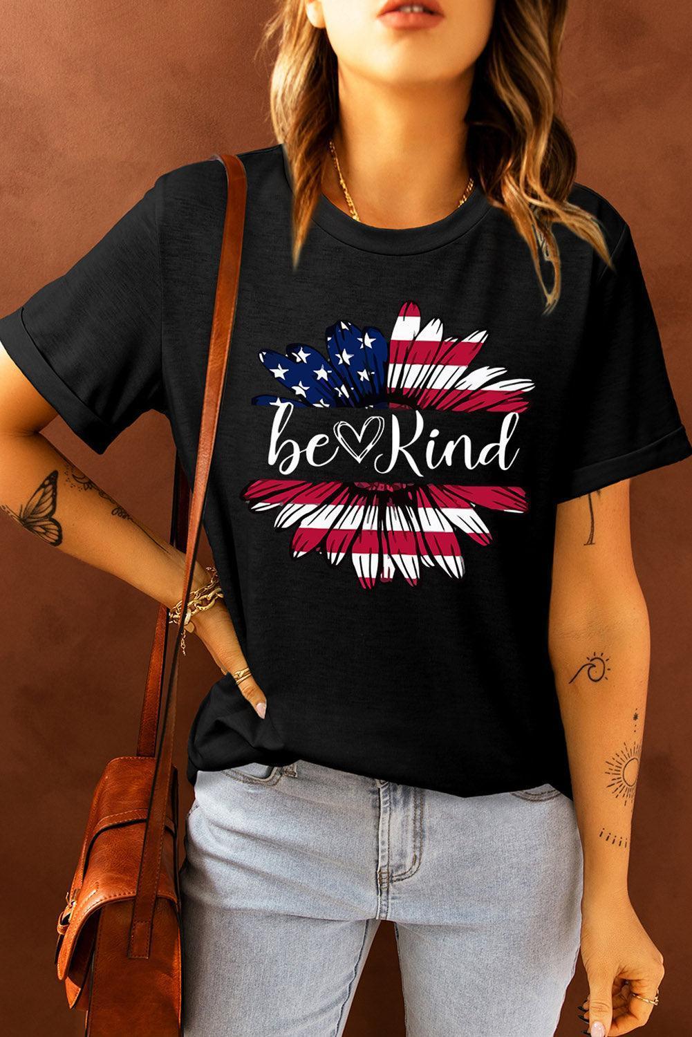 Be Kind Graphic US Flag T Shirt - MXSTUDIO.COM