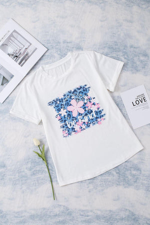 Be Kind Leopard Floral White Graphic Tee Shirt - MXSTUDIO.COM