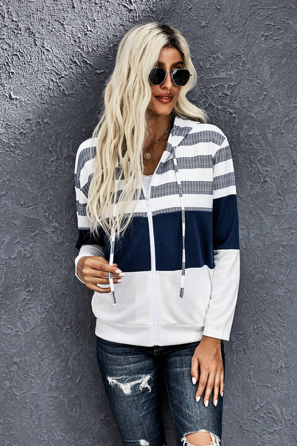 Be Limitless Color Block Striped Zip Up Hoodie - MXSTUDIO.COM