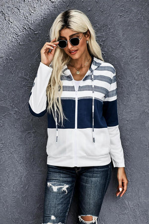 Be Limitless Color Block Striped Zip Up Hoodie - MXSTUDIO.COM