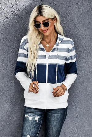 Be Limitless Color Block Striped Zip Up Hoodie - MXSTUDIO.COM