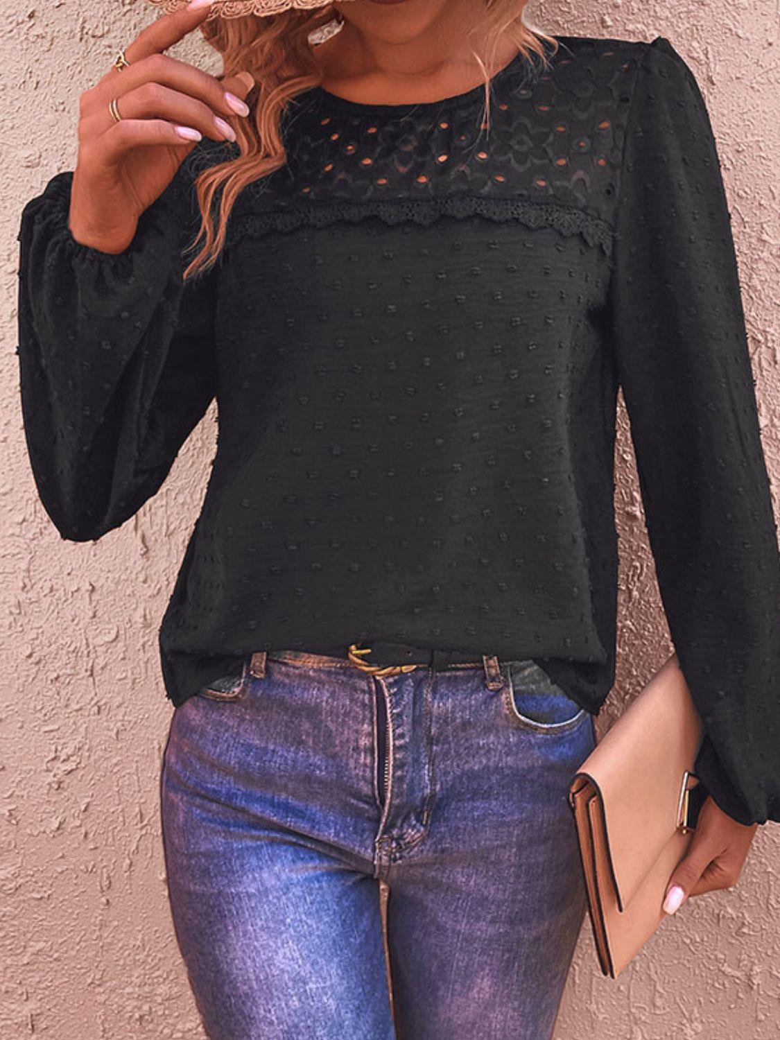 Be Limitless Lace Black Long Sleeve Blouse - MXSTUDIO.COM