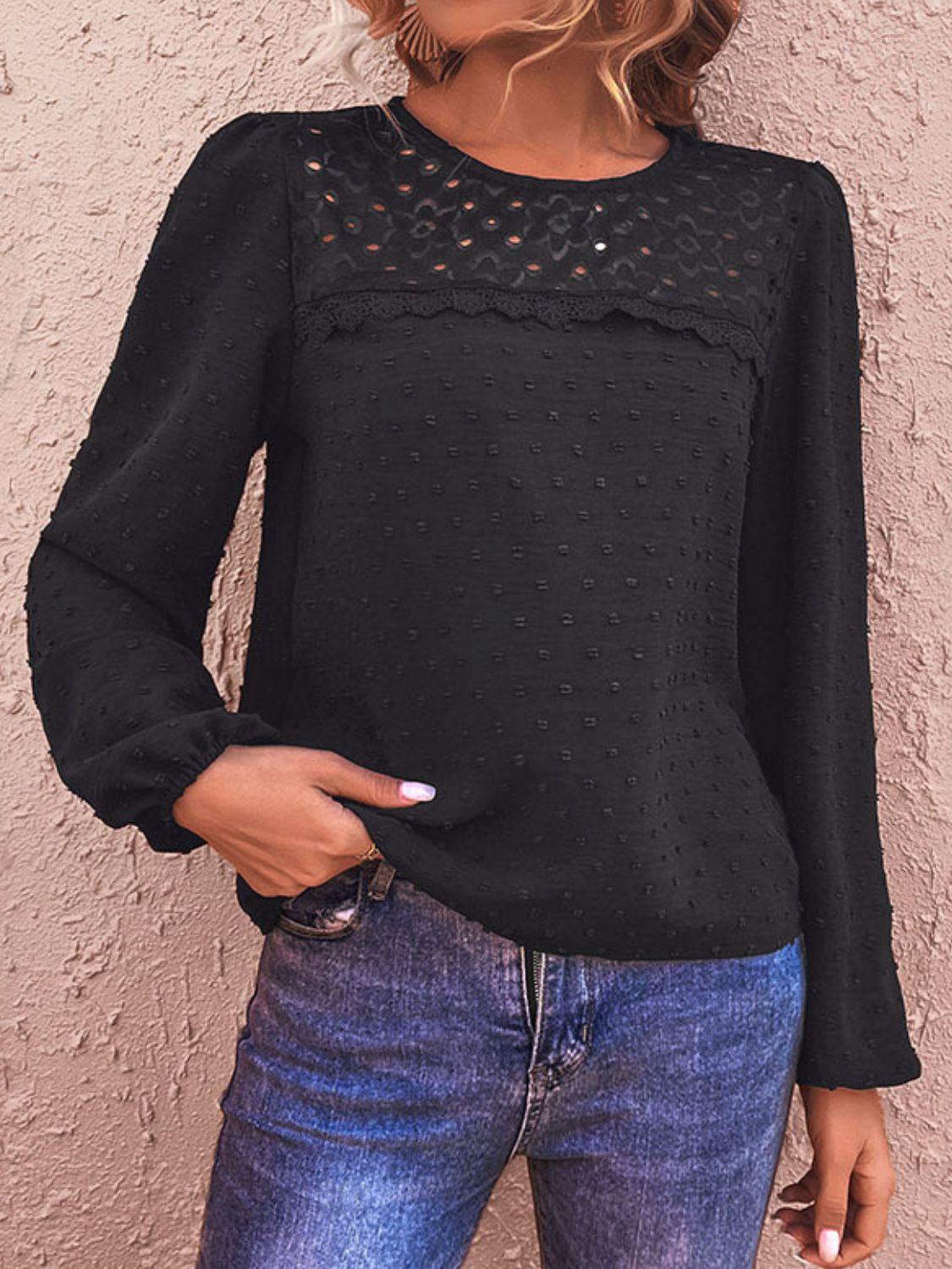 Be Limitless Lace Black Long Sleeve Blouse - MXSTUDIO.COM