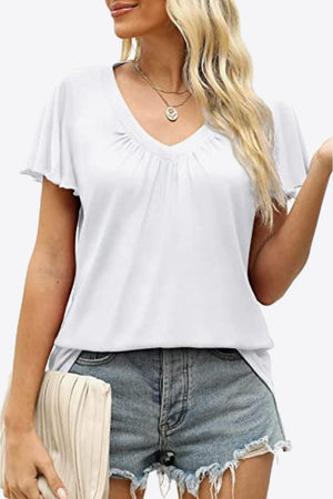 Be Nice V Neck Flutter Sleeve Blouse - MXSTUDIO.COM