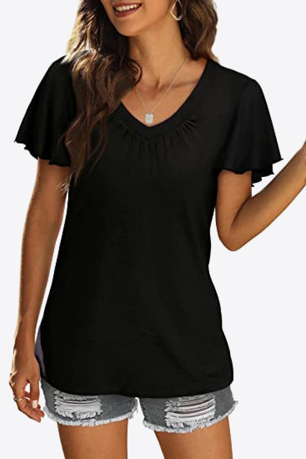 Be Nice V Neck Flutter Sleeve Blouse - MXSTUDIO.COM