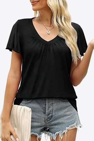 Be Nice V Neck Flutter Sleeve Blouse - MXSTUDIO.COM