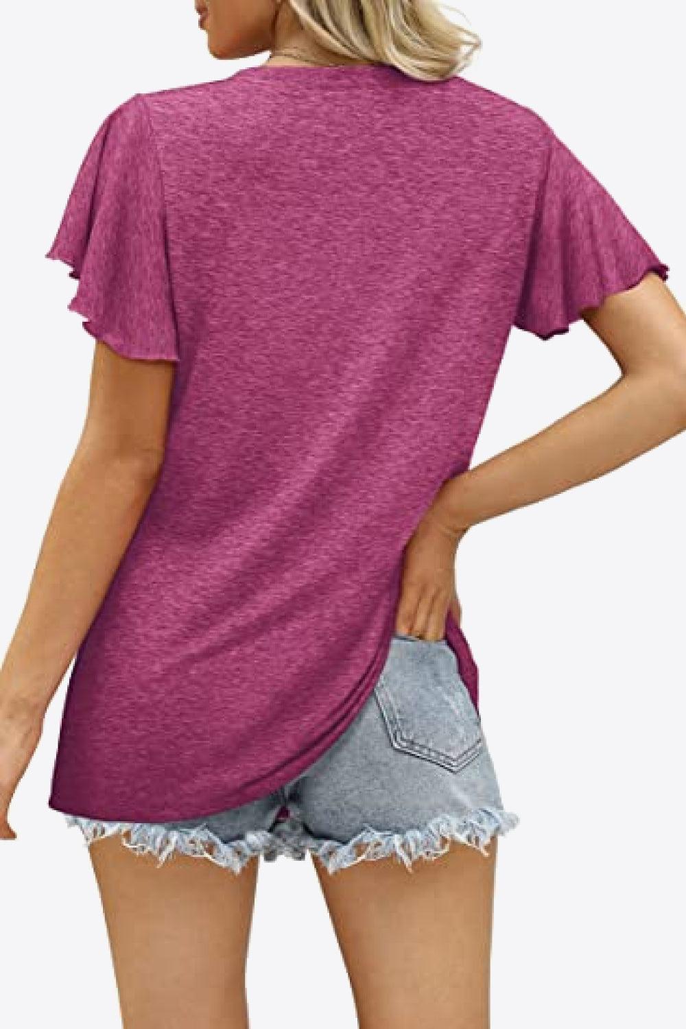 Be Nice V Neck Flutter Sleeve Blouse - MXSTUDIO.COM