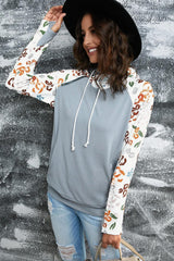 Be Of Value Printed Raglan Sleeve Gray Hoodie - MXSTUDIO.COM