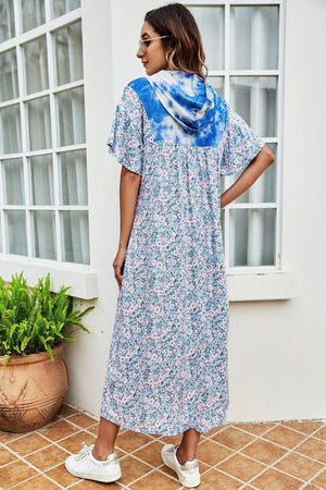 Be On Style Floral Tie-Dye Hooded Midi Dress - MXSTUDIO.COM