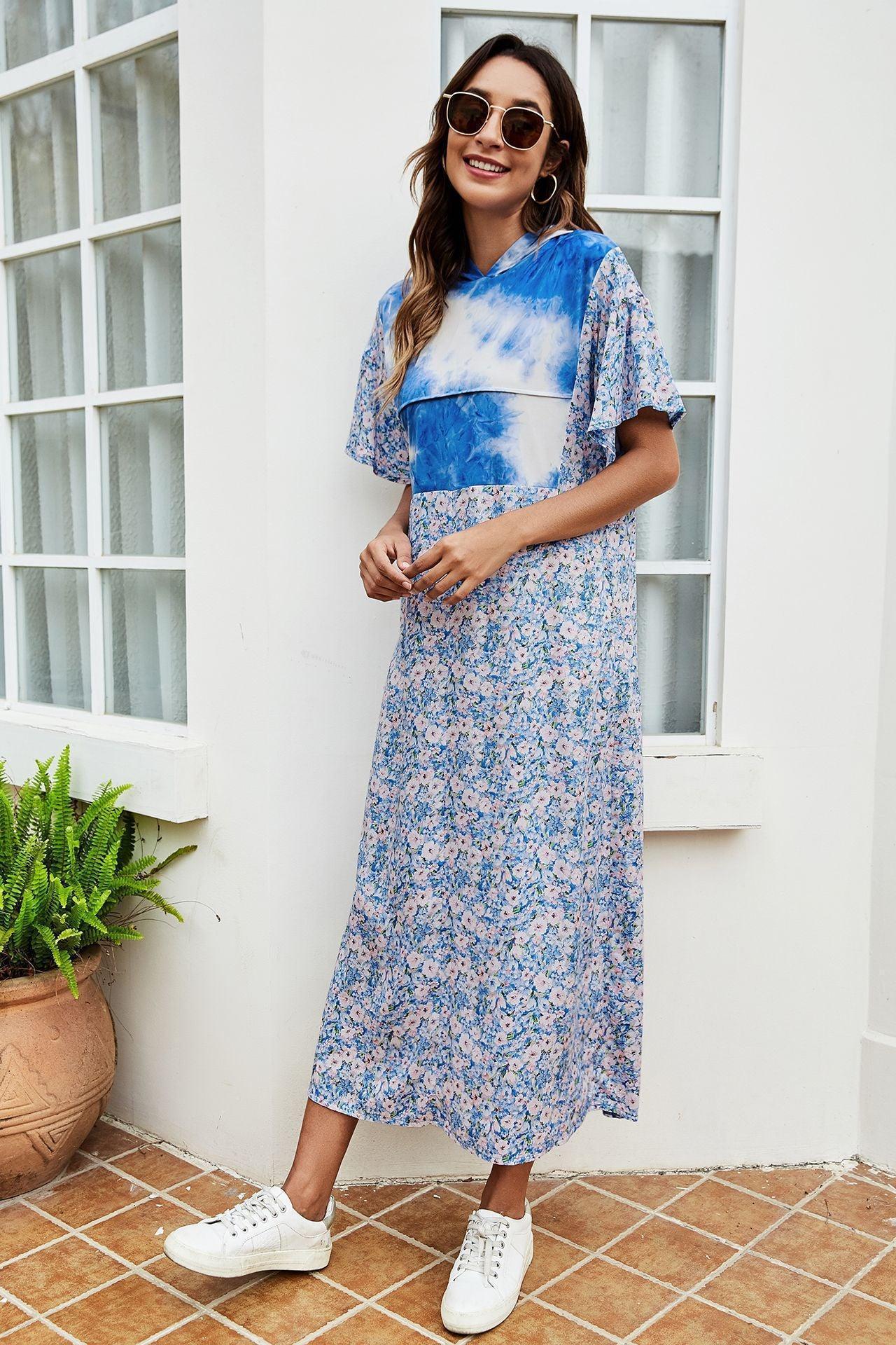 Be On Style Floral Tie-Dye Hooded Midi Dress - MXSTUDIO.COM