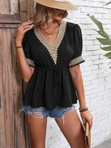 Be Original Tie-Waist V-Neck Babydoll Top - MXSTUDIO.COM