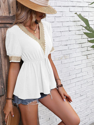 Be Original Tie-Waist V-Neck Babydoll Top - MXSTUDIO.COM