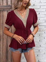 Be Original Tie-Waist V-Neck Babydoll Top - MXSTUDIO.COM