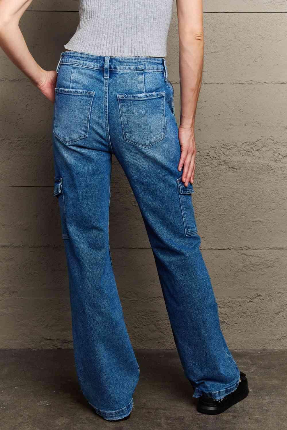 Be Practical High Waisted Cargo Flare Jeans - MXSTUDIO.COM