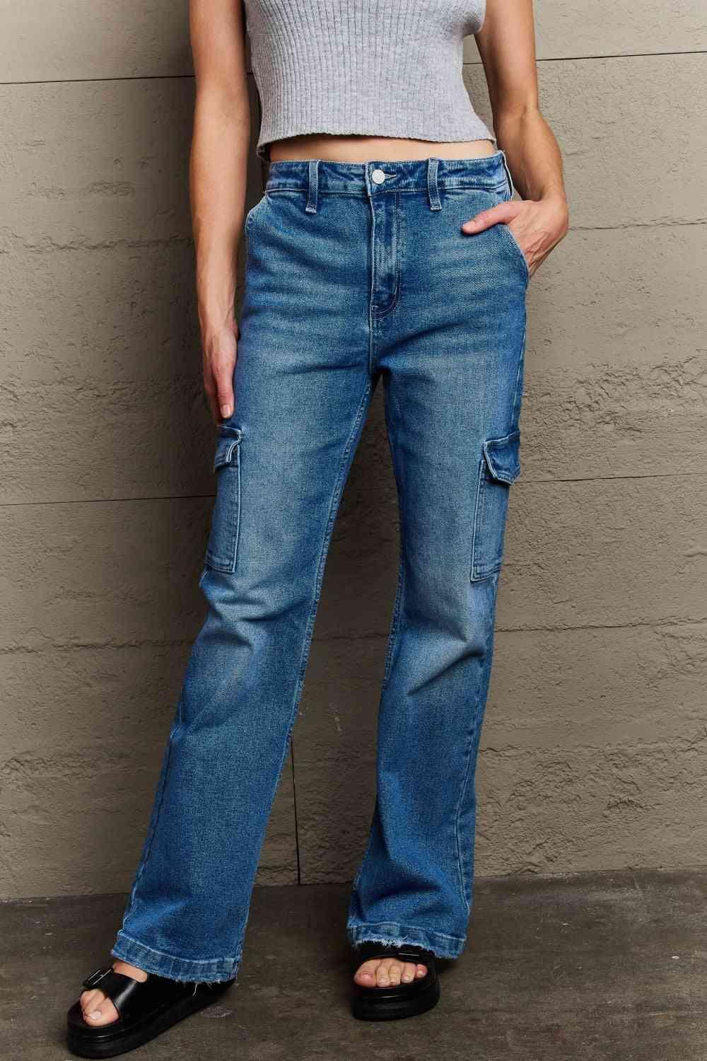 Be Practical High Waisted Cargo Flare Jeans - MXSTUDIO.COM