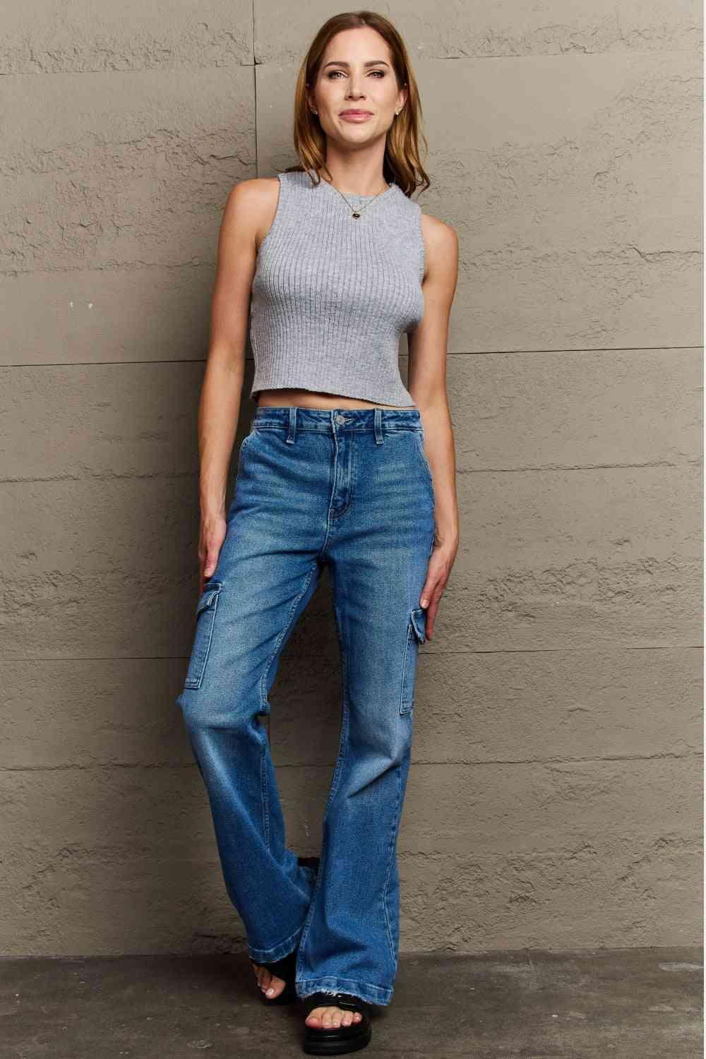 Be Practical High Waisted Cargo Flare Jeans - MXSTUDIO.COM