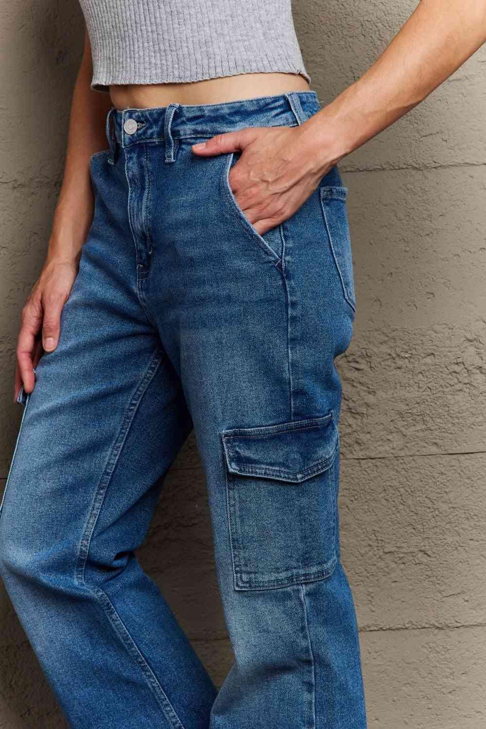 Be Practical High Waisted Cargo Flare Jeans - MXSTUDIO.COM