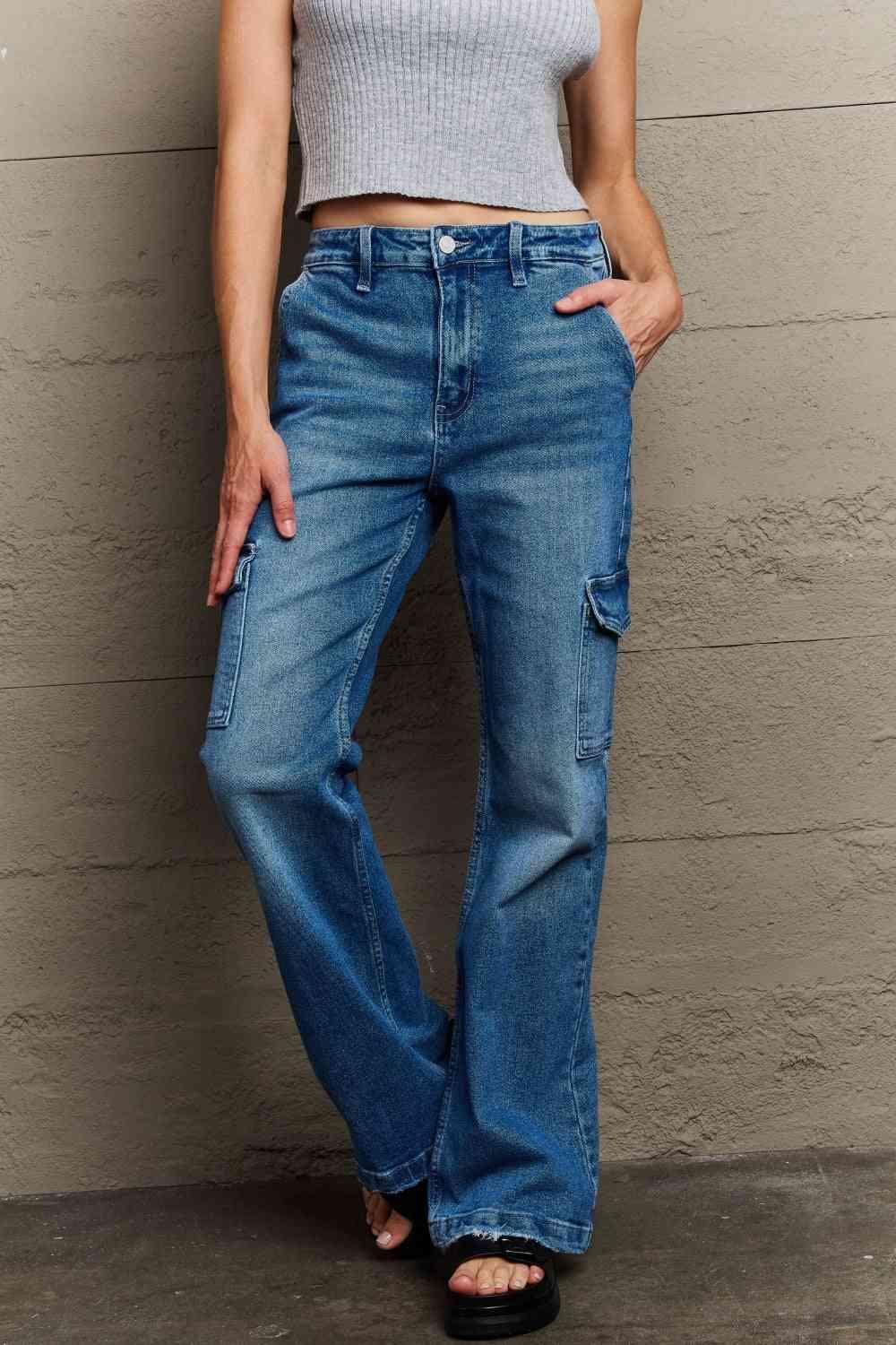 Be Practical High Waisted Cargo Flare Jeans - MXSTUDIO.COM