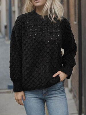 Be Practical Open Knit Black Crew Neck Sweater-MXSTUDIO.COM