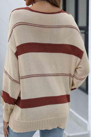 Be Practical Striped Drop Shoulder Knitted Sweater-MXSTUDIO.COM