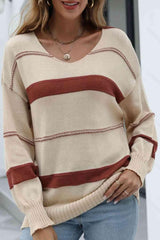 Be Practical Striped Drop Shoulder Knitted Sweater-MXSTUDIO.COM