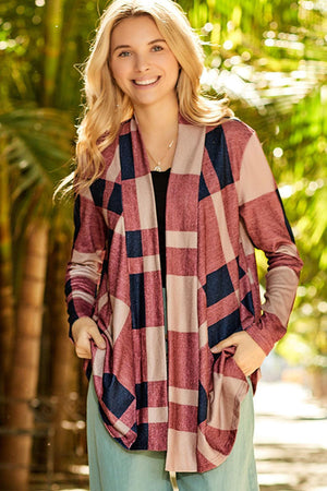 Be Prominent Open Front Plaid Cardigan Sweater - MXSTUDIO.COM