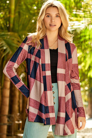 Be Prominent Open Front Plaid Cardigan Sweater - MXSTUDIO.COM