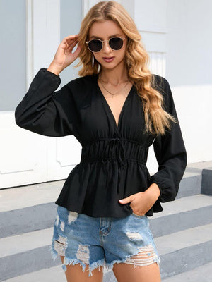 Be Relevant Long Sleeve Peplum Blouse - MXSTUDIO.COM