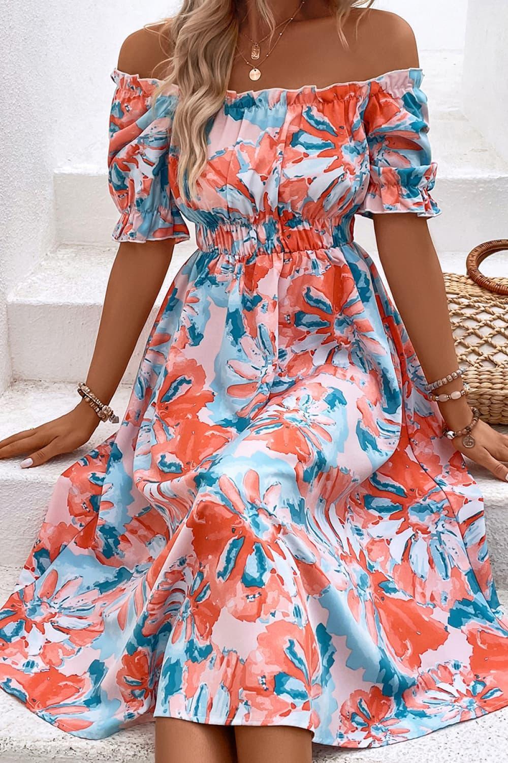 Be The Brightest Square Neck Floral Midi Dress - MXSTUDIO.COM