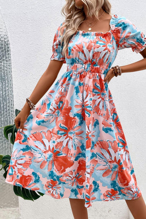 Be The Brightest Square Neck Floral Midi Dress - MXSTUDIO.COM