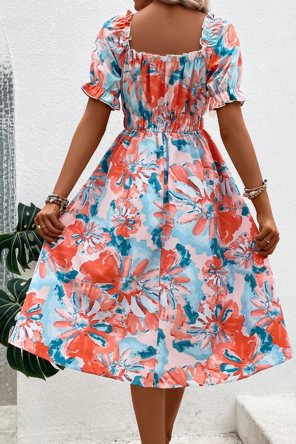 Be The Brightest Square Neck Floral Midi Dress - MXSTUDIO.COM