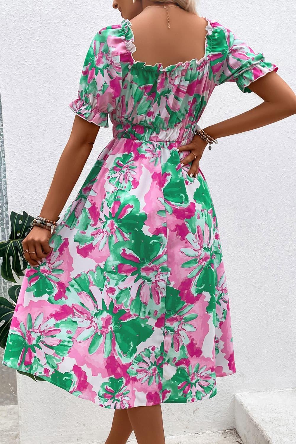 Be The Brightest Square Neck Floral Midi Dress - MXSTUDIO.COM