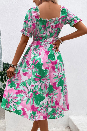 Be The Brightest Square Neck Floral Midi Dress - MXSTUDIO.COM